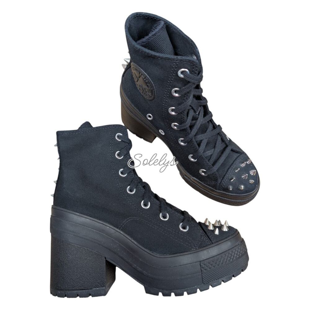 Converse Chuck 70 De Luxe Heel Black Studded Platform Sneaker Boot Womens 6.5